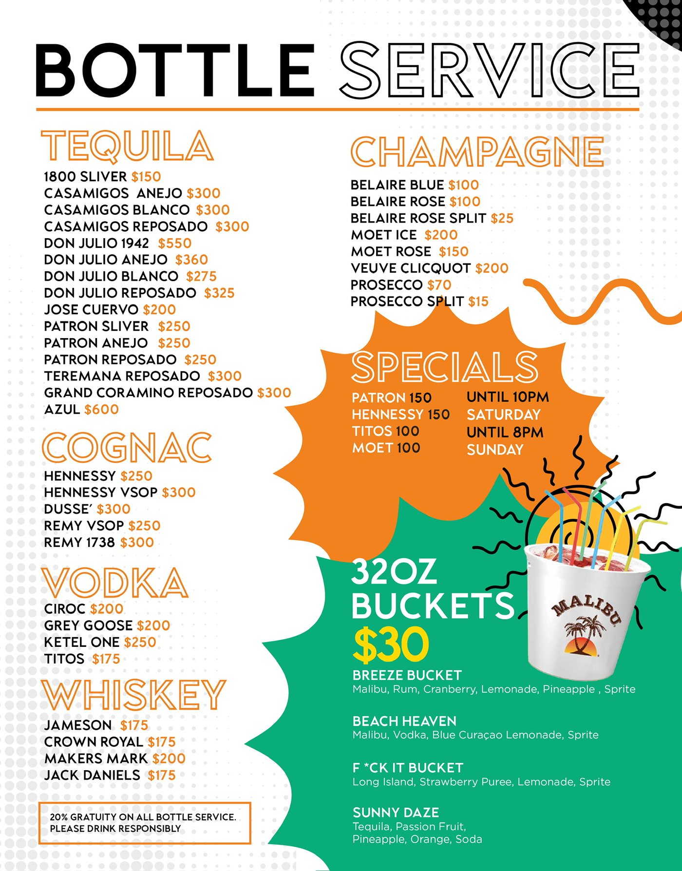 M!X Bricktown Bottle Service Menu
